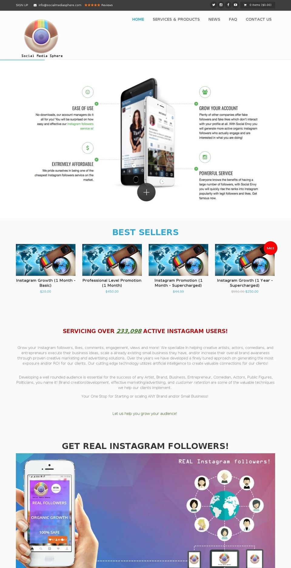 socialmediasphere.com — Shopify storefront screenshot