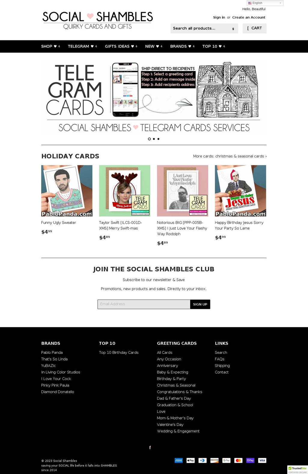 socialshambles.com — Shopify storefront screenshot