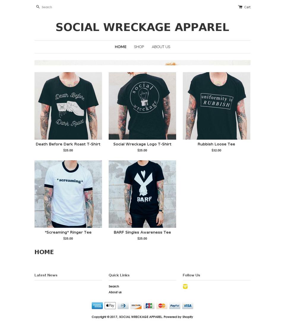 socialwreckage.com shopify website screenshot