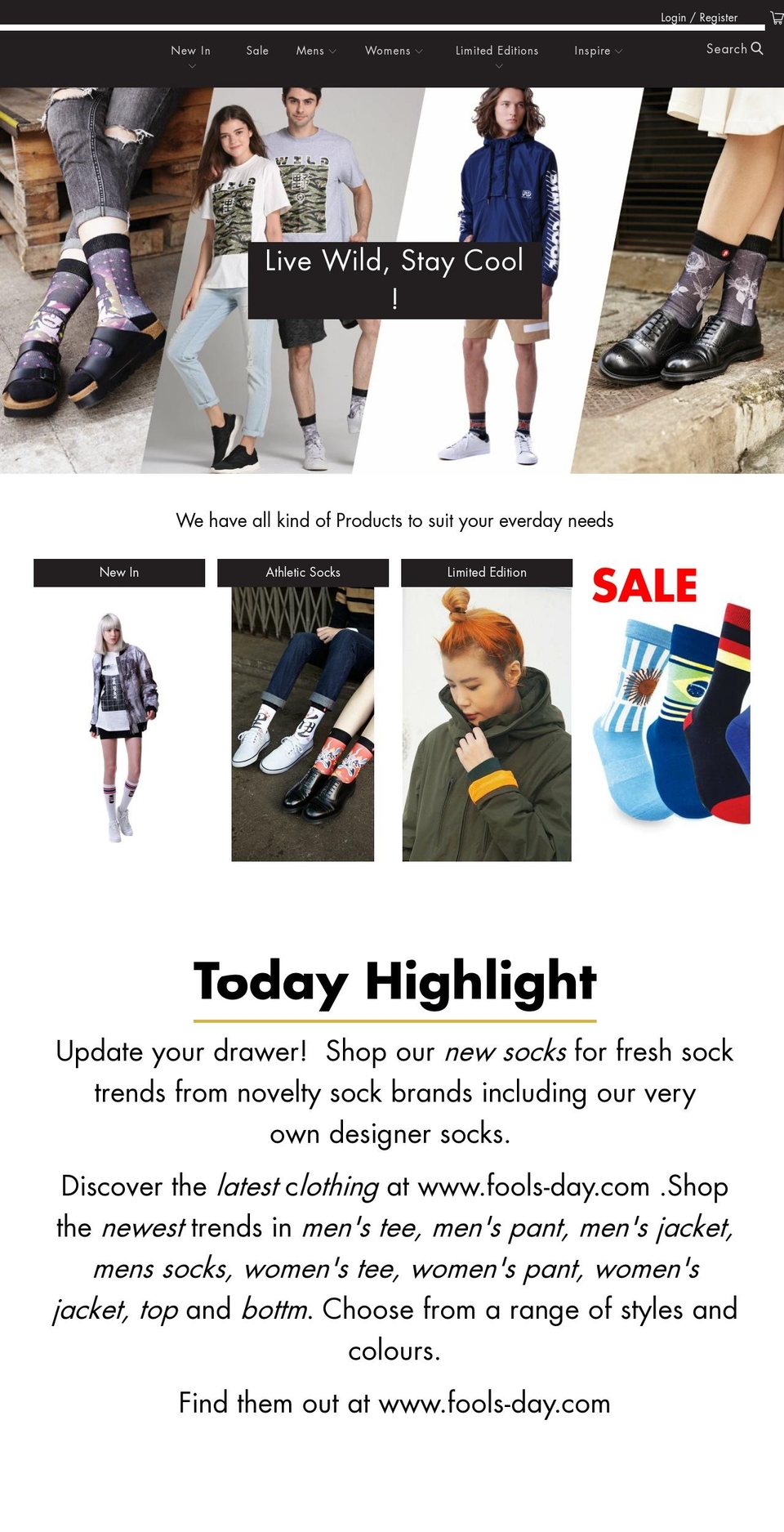 sock.fools-day.com shopify website screenshot