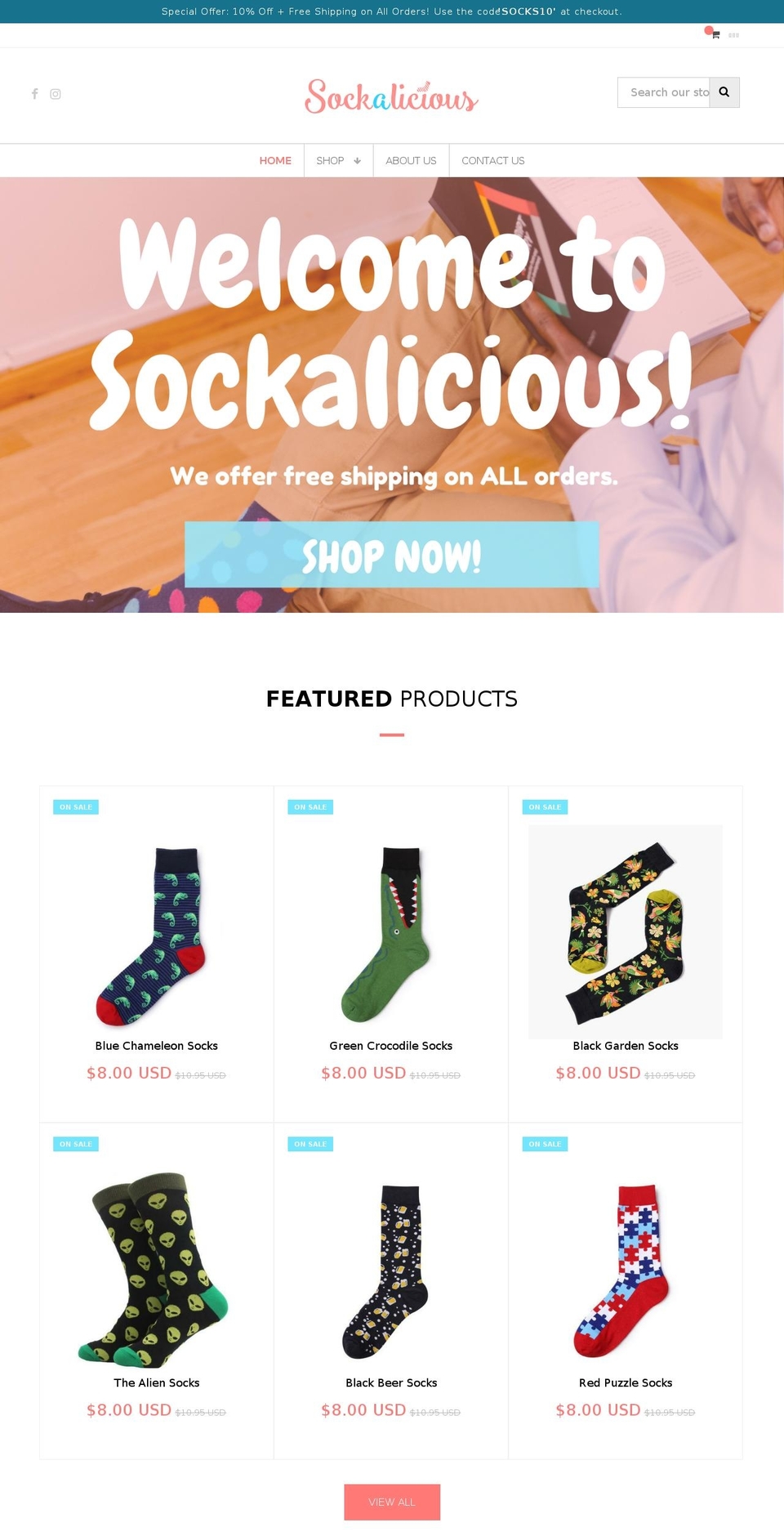 sockalicious.com shopify website screenshot