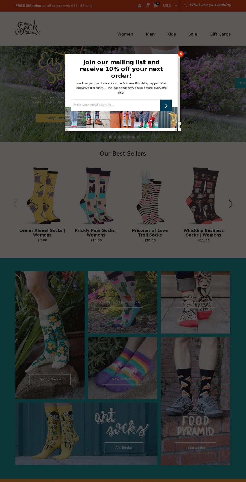 sockdrawer.com shopify website screenshot