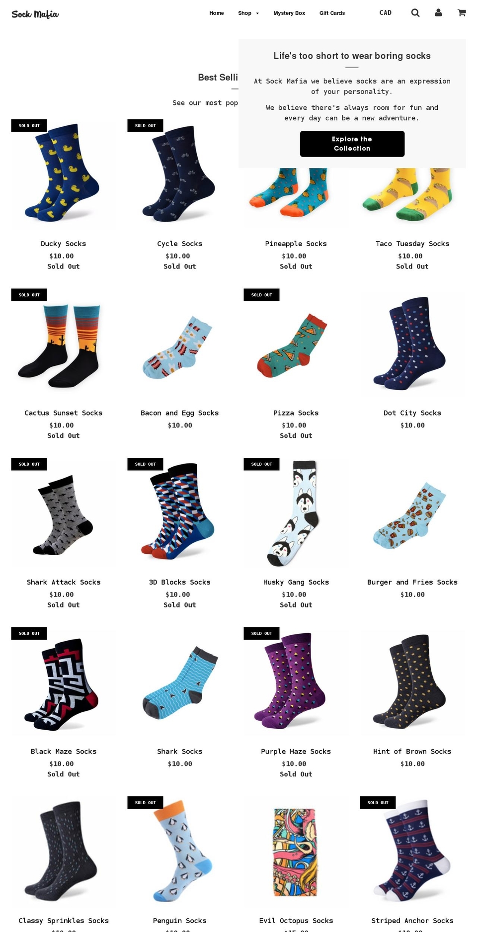 sockmafia.com shopify website screenshot