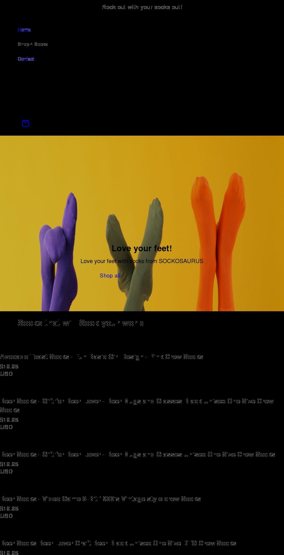 sockosaurus.com shopify website screenshot