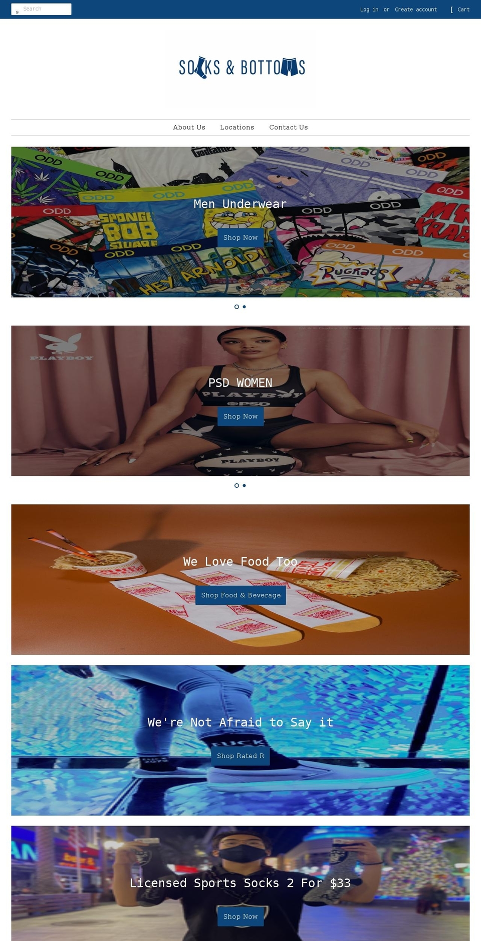socksandbottoms.com shopify website screenshot
