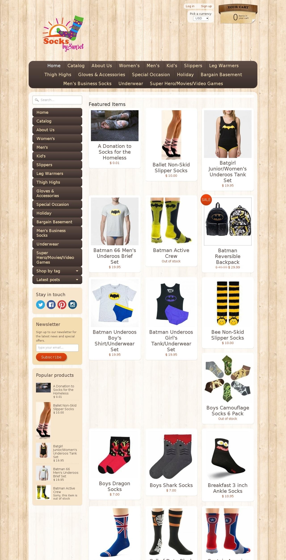 socksbysunset.com shopify website screenshot