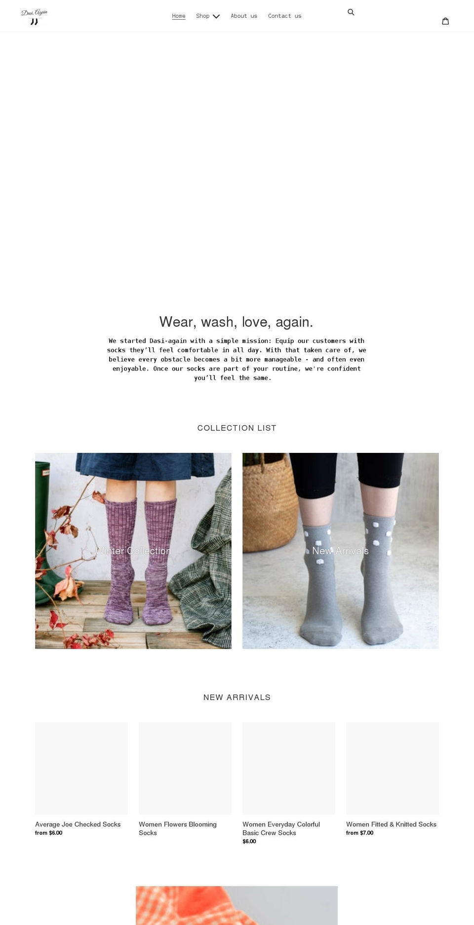 socksdasiagain.com shopify website screenshot