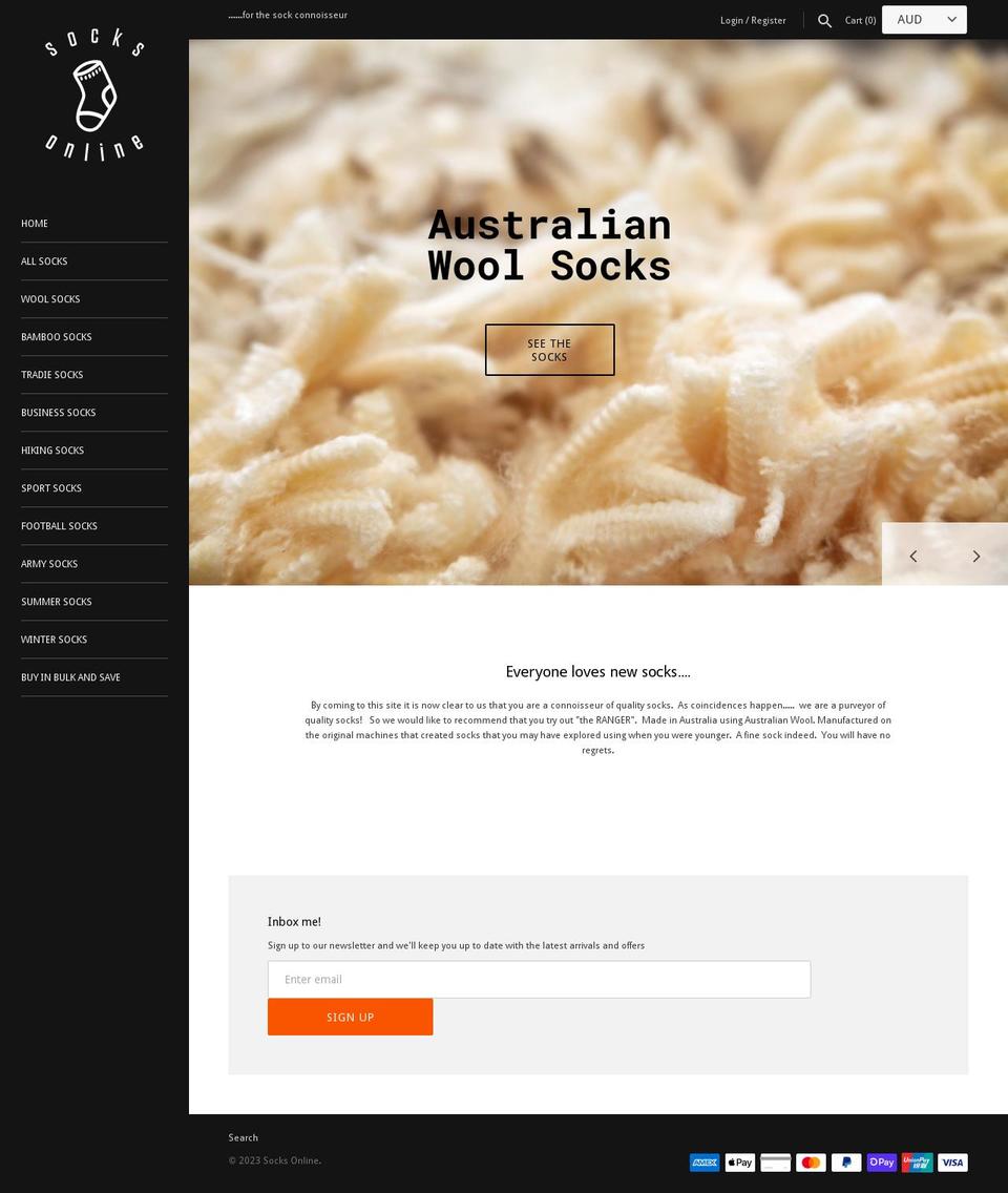 socksonline.com.au shopify website screenshot