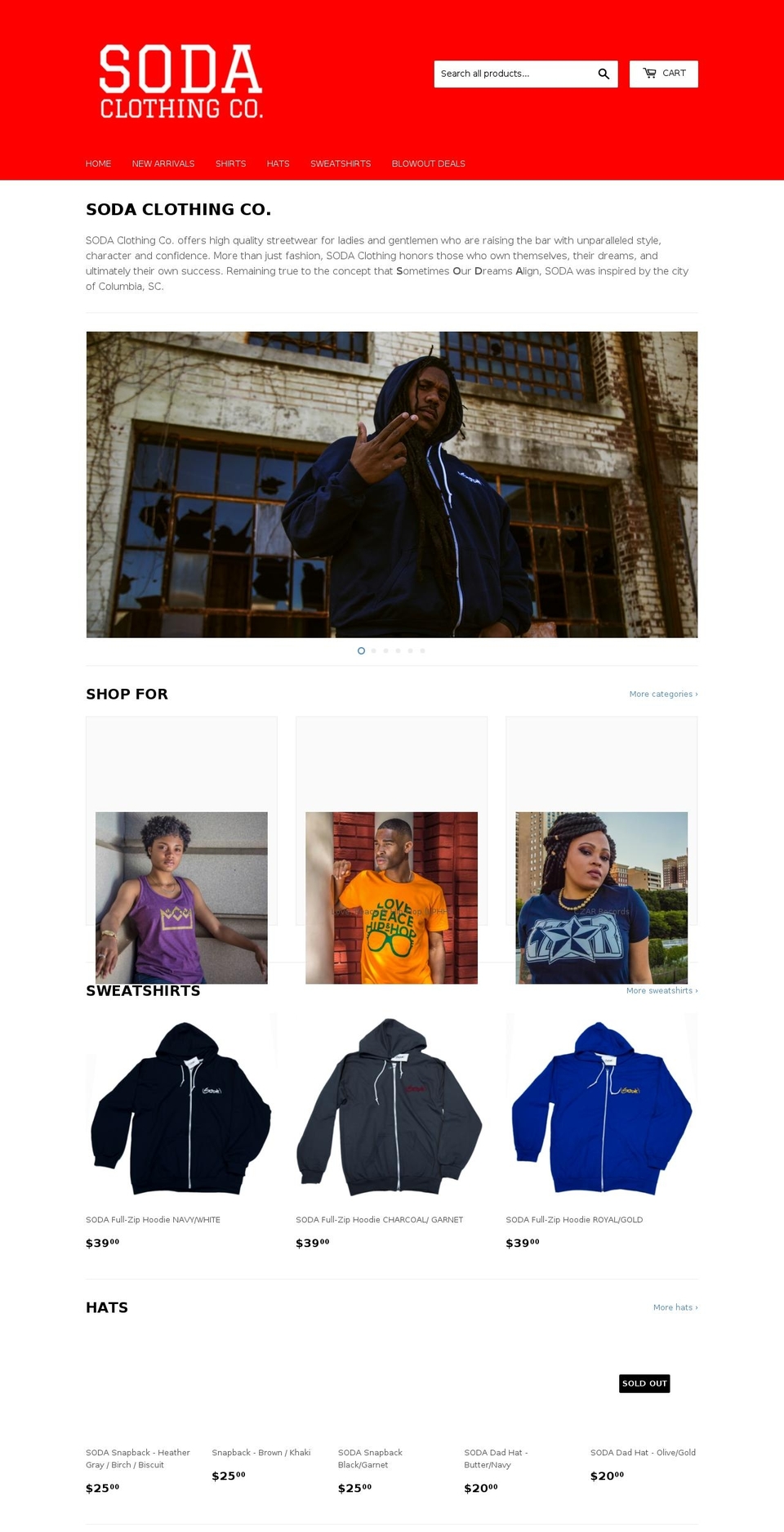 sodaclothingcompany.com — Shopify storefront screenshot