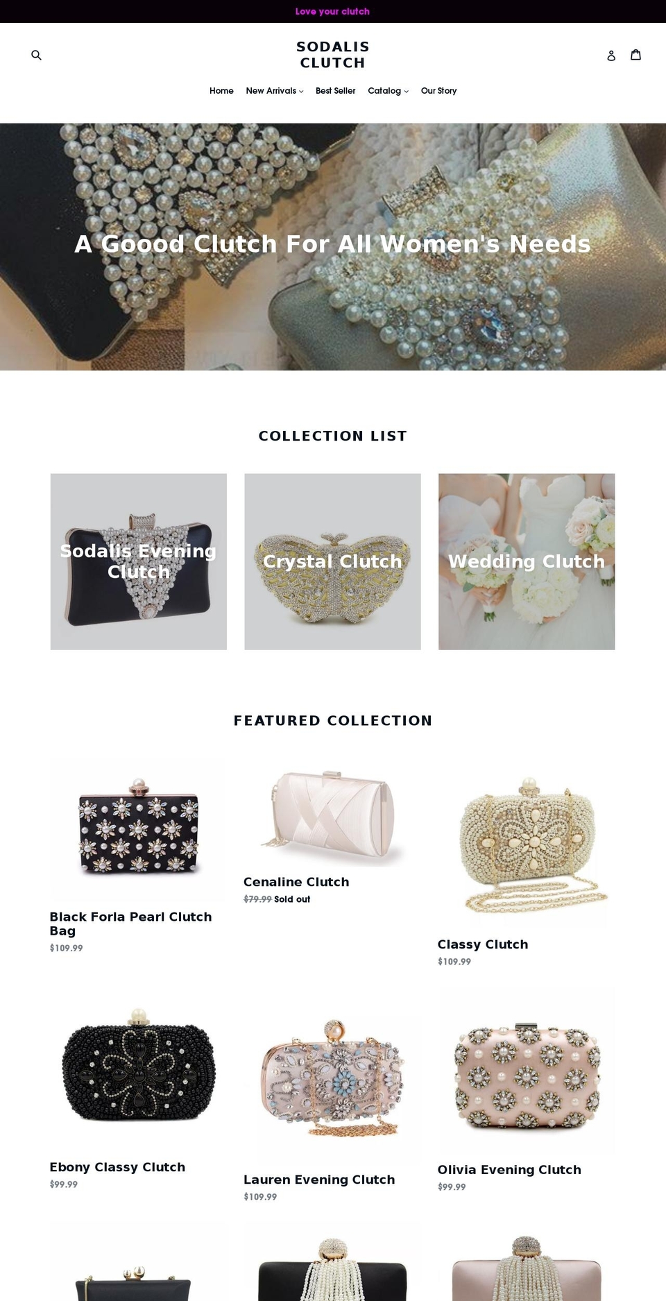 sodalisclutch.com — Shopify storefront screenshot