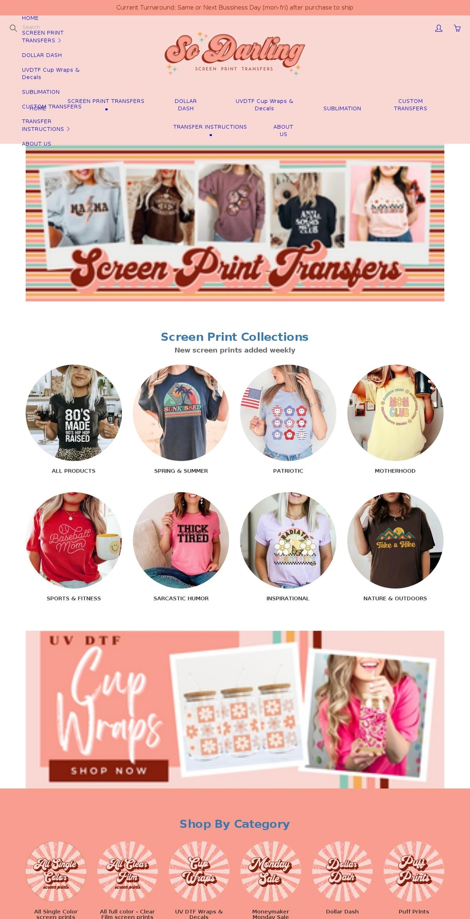 sodarlingscreens.com shopify website screenshot