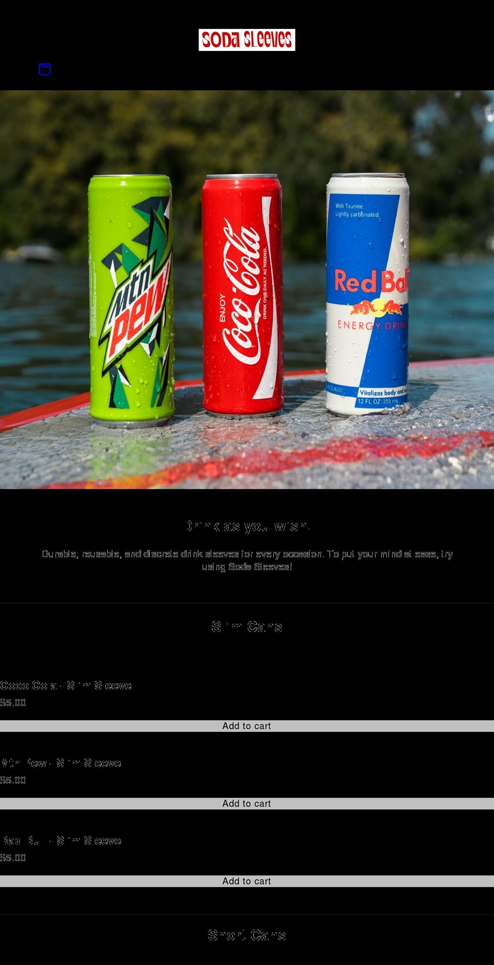 sodasleeves.com shopify website screenshot