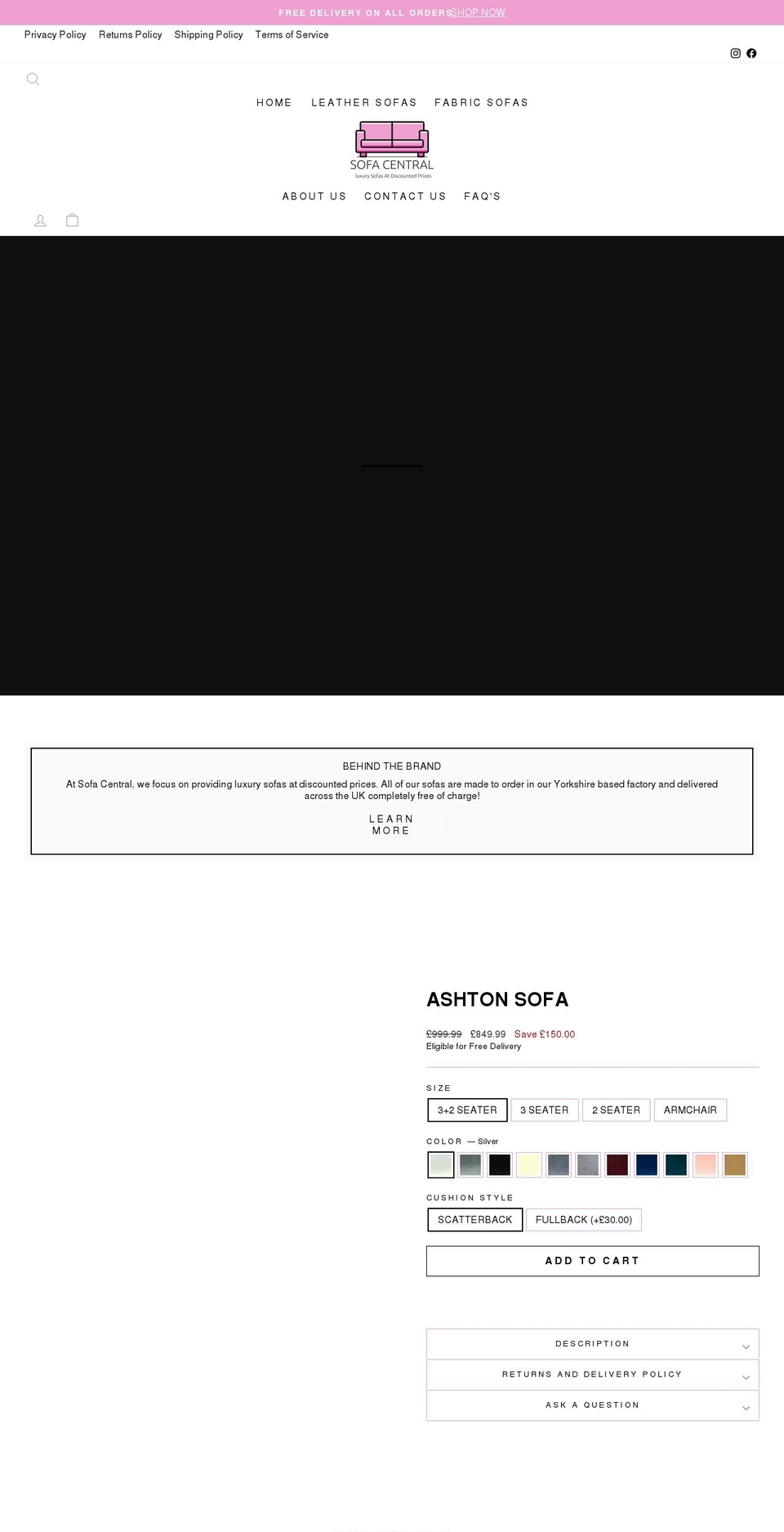 sofa-central.com shopify website screenshot