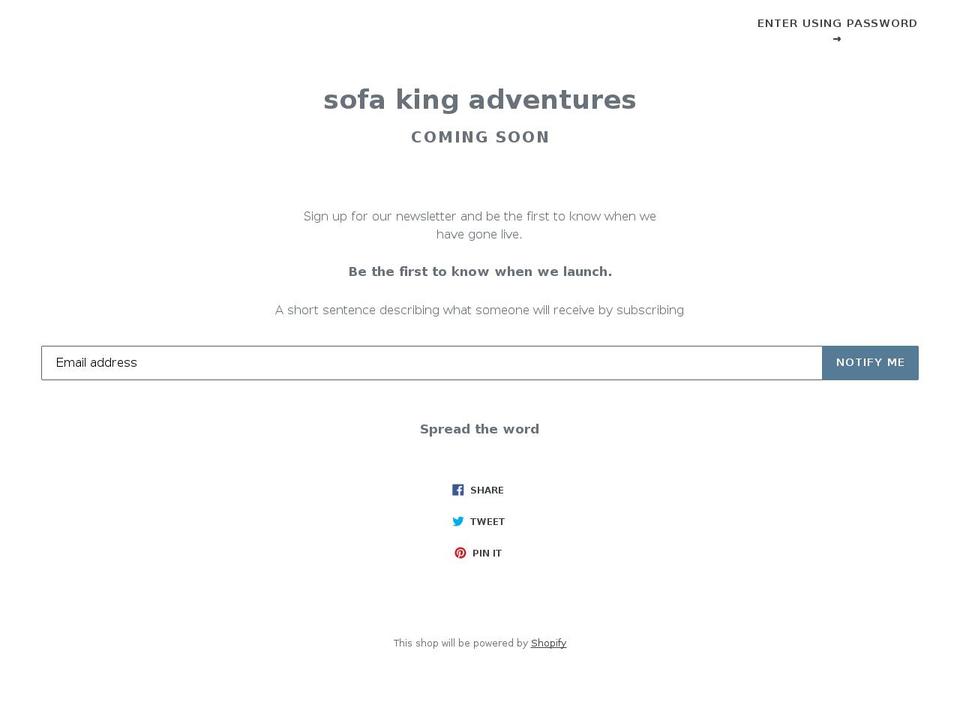 sofakingadventures.com — Shopify storefront screenshot