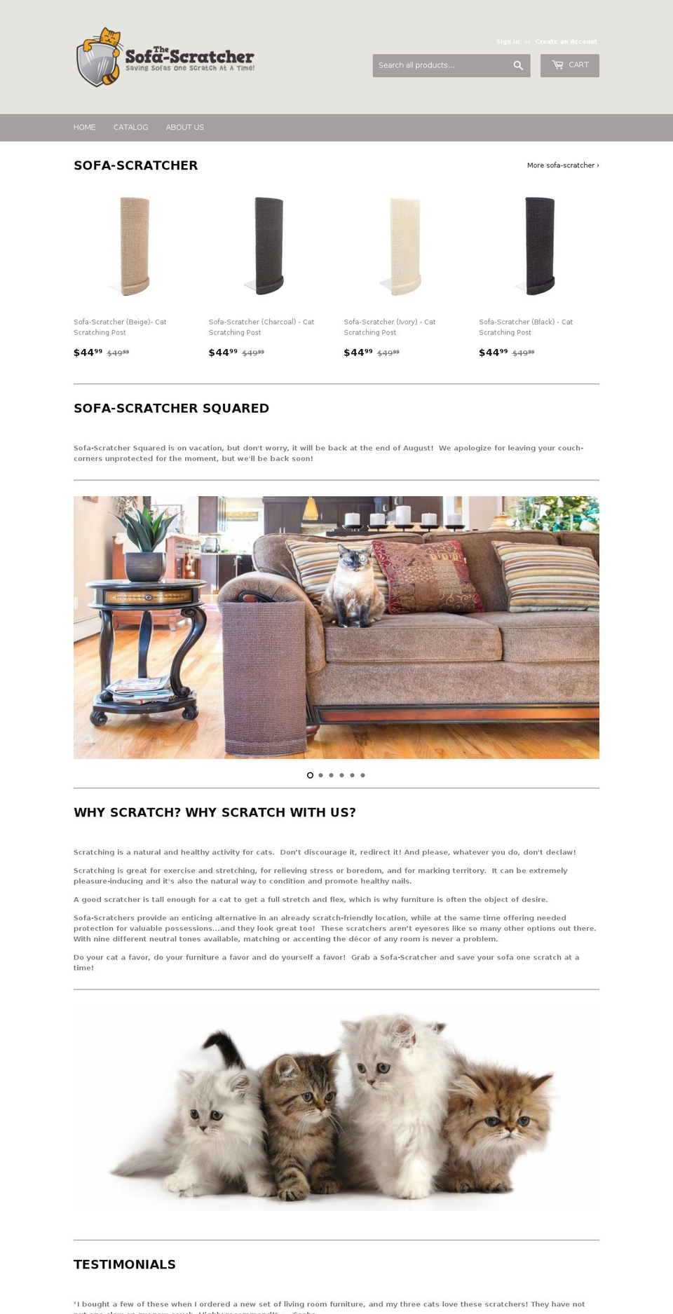 sofascratcher.com shopify website screenshot