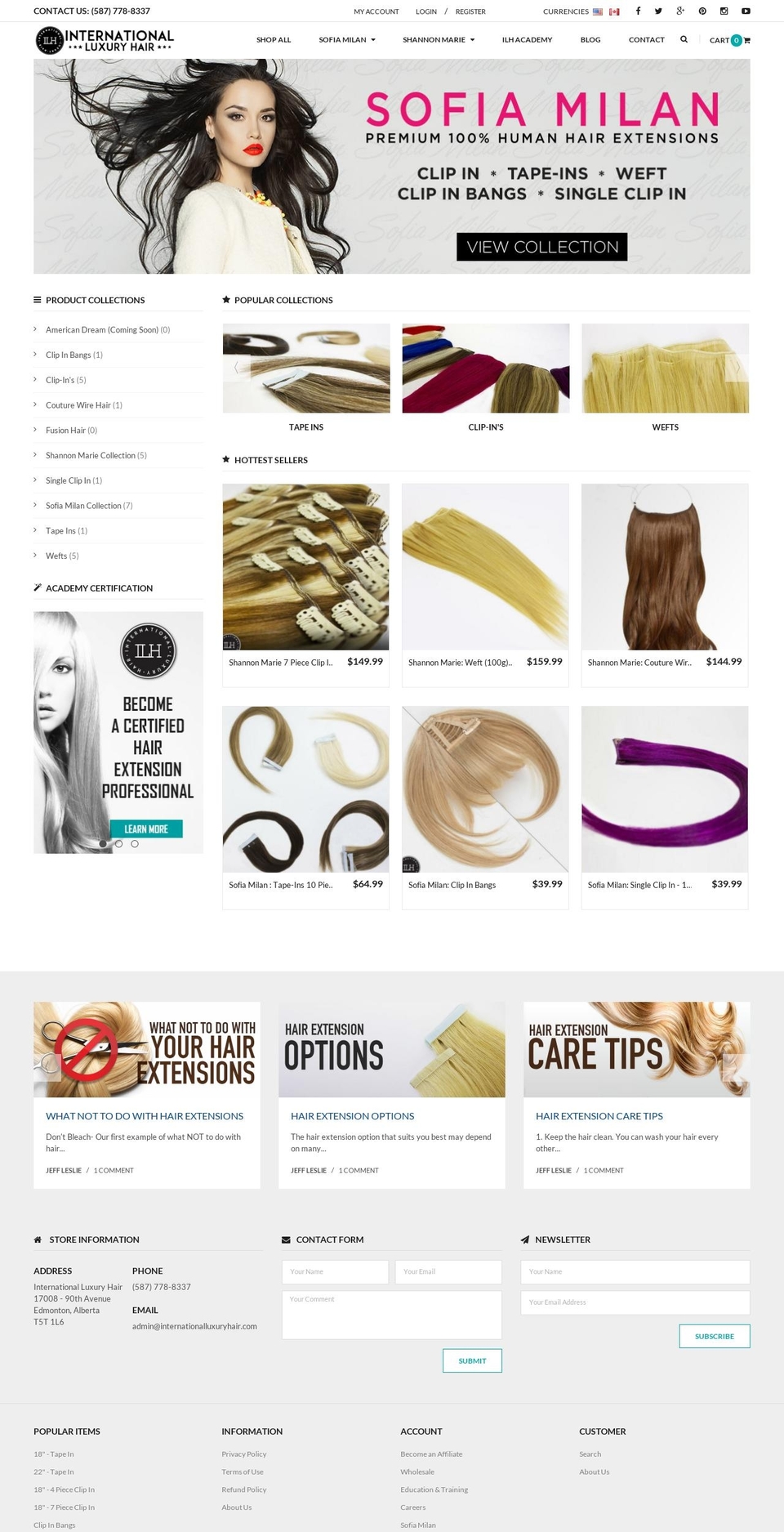 sofiamilanhair.com shopify website screenshot
