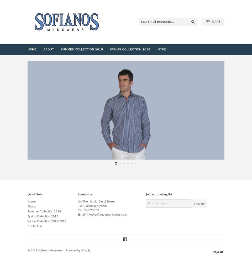 sofianosmenswear.com — Shopify storefront screenshot