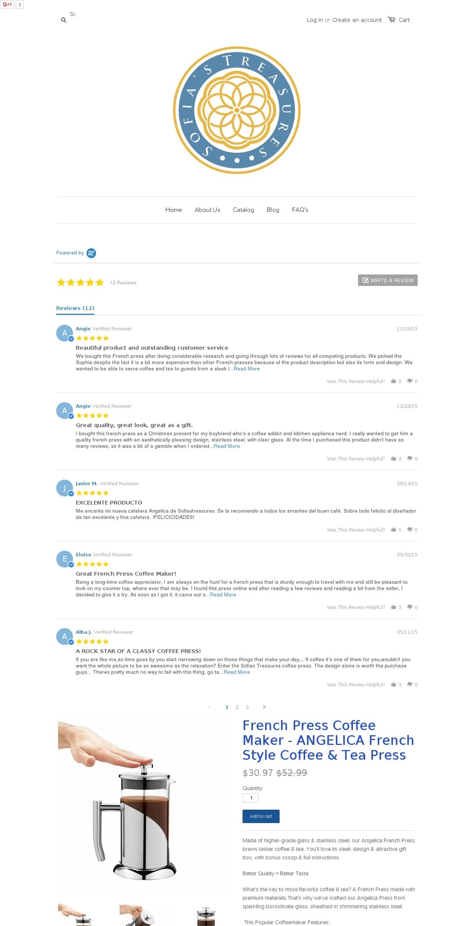 sofiastreasures.com shopify website screenshot