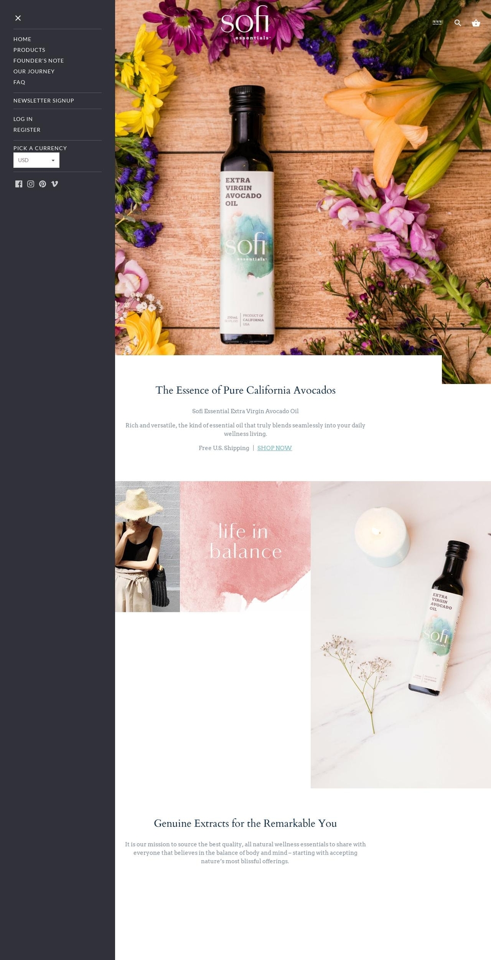 sofiessentials.com shopify website screenshot