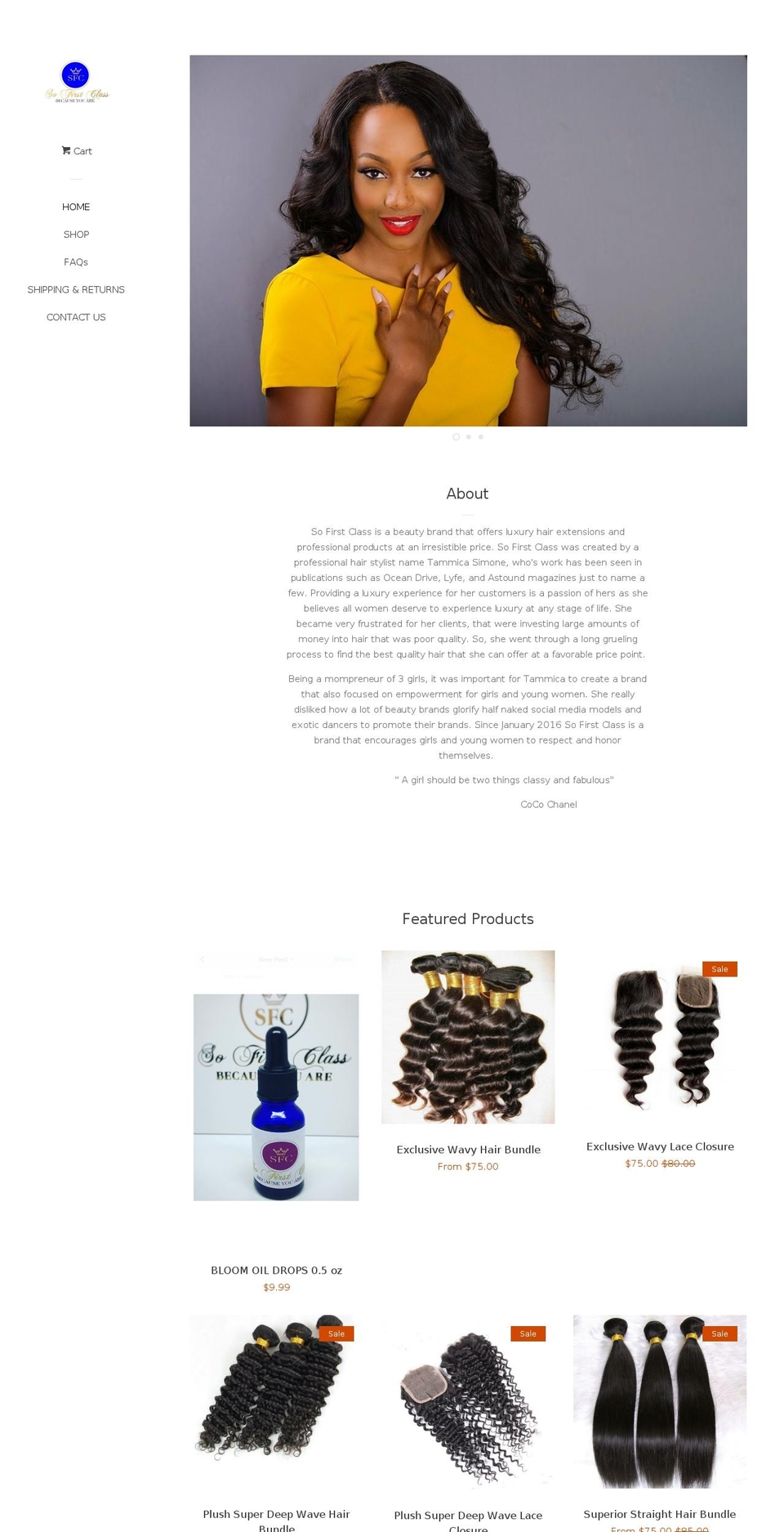 sofirstclass.com shopify website screenshot