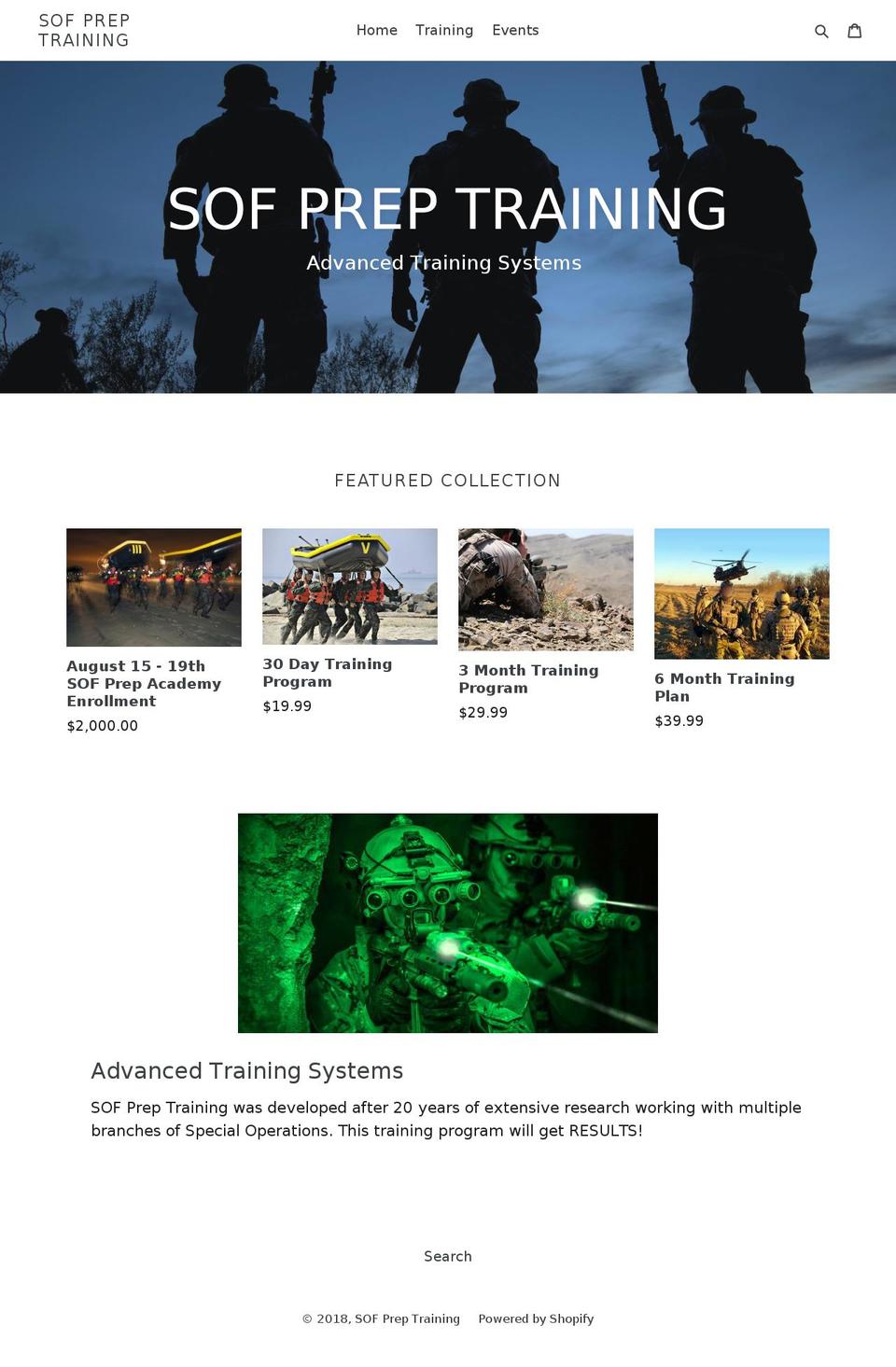 sofpreptraining.com — Shopify storefront screenshot