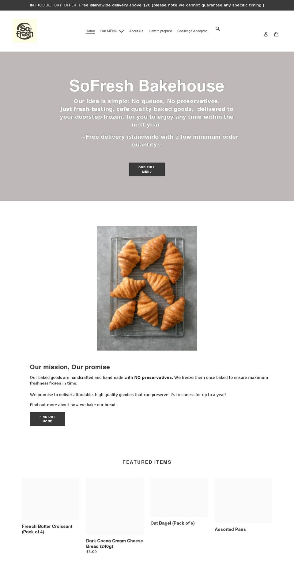 sofreshbakehouse.com shopify website screenshot