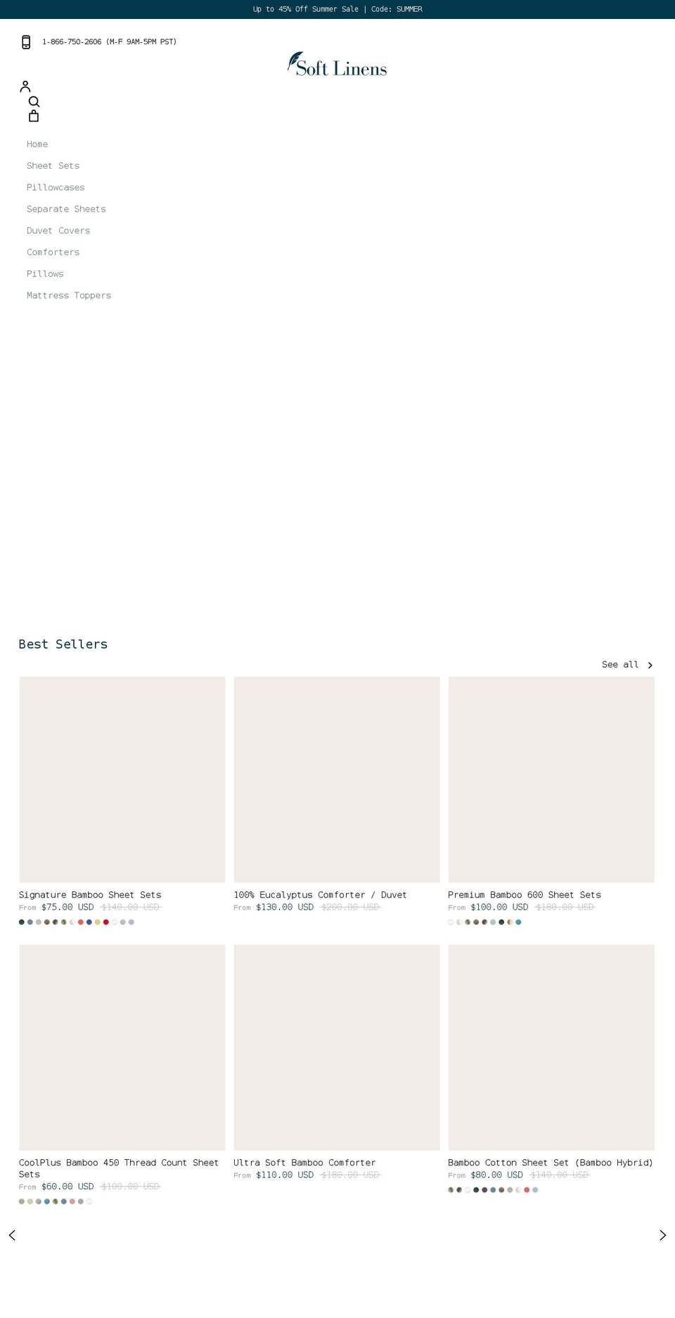 softlinen.com shopify website screenshot