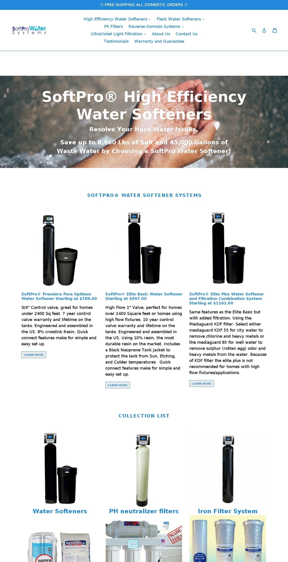 softprowatersystems.com shopify website screenshot