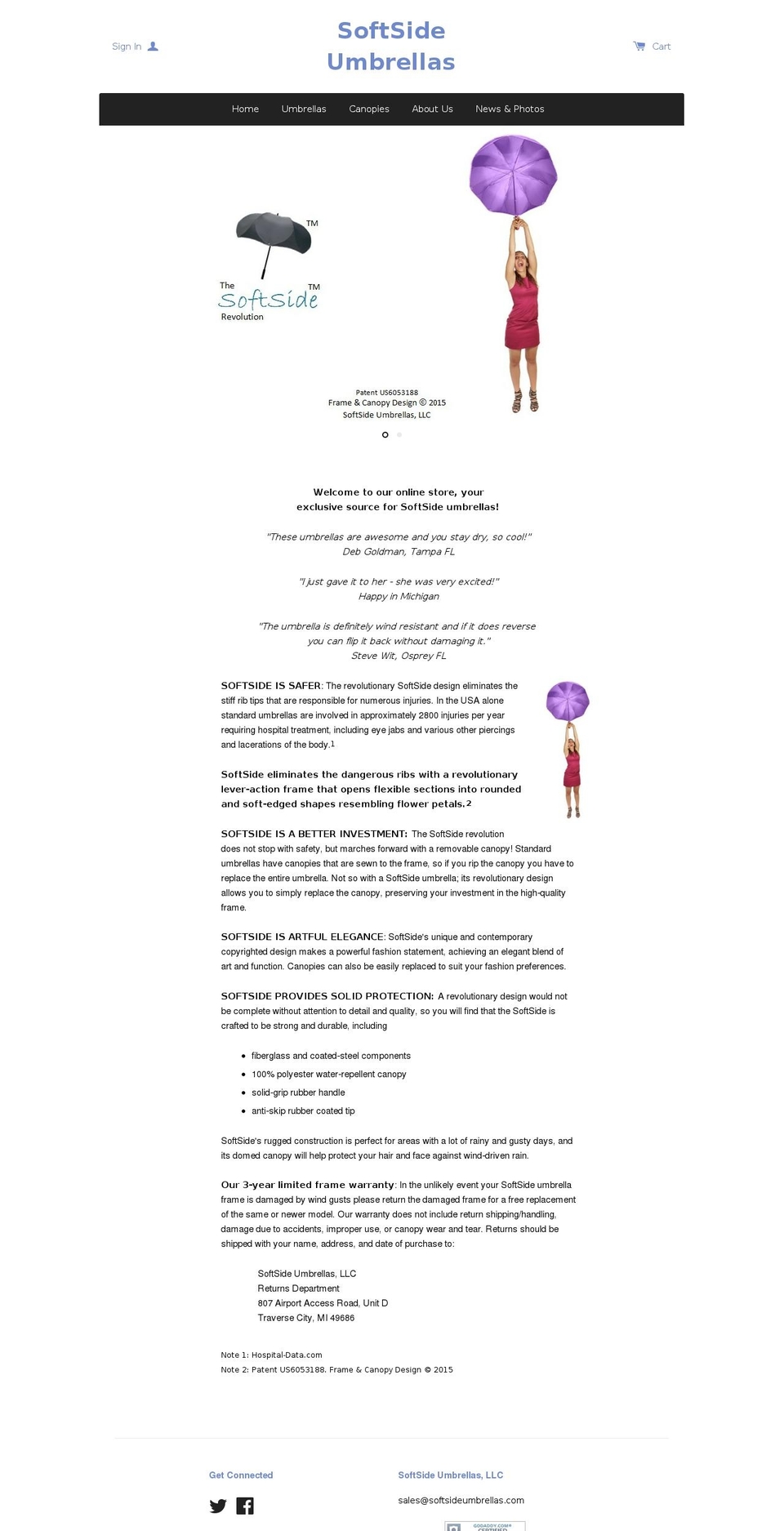 softsideumbrellas.com shopify website screenshot