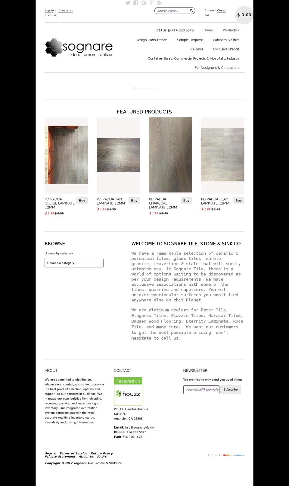 sognaretile.com shopify website screenshot