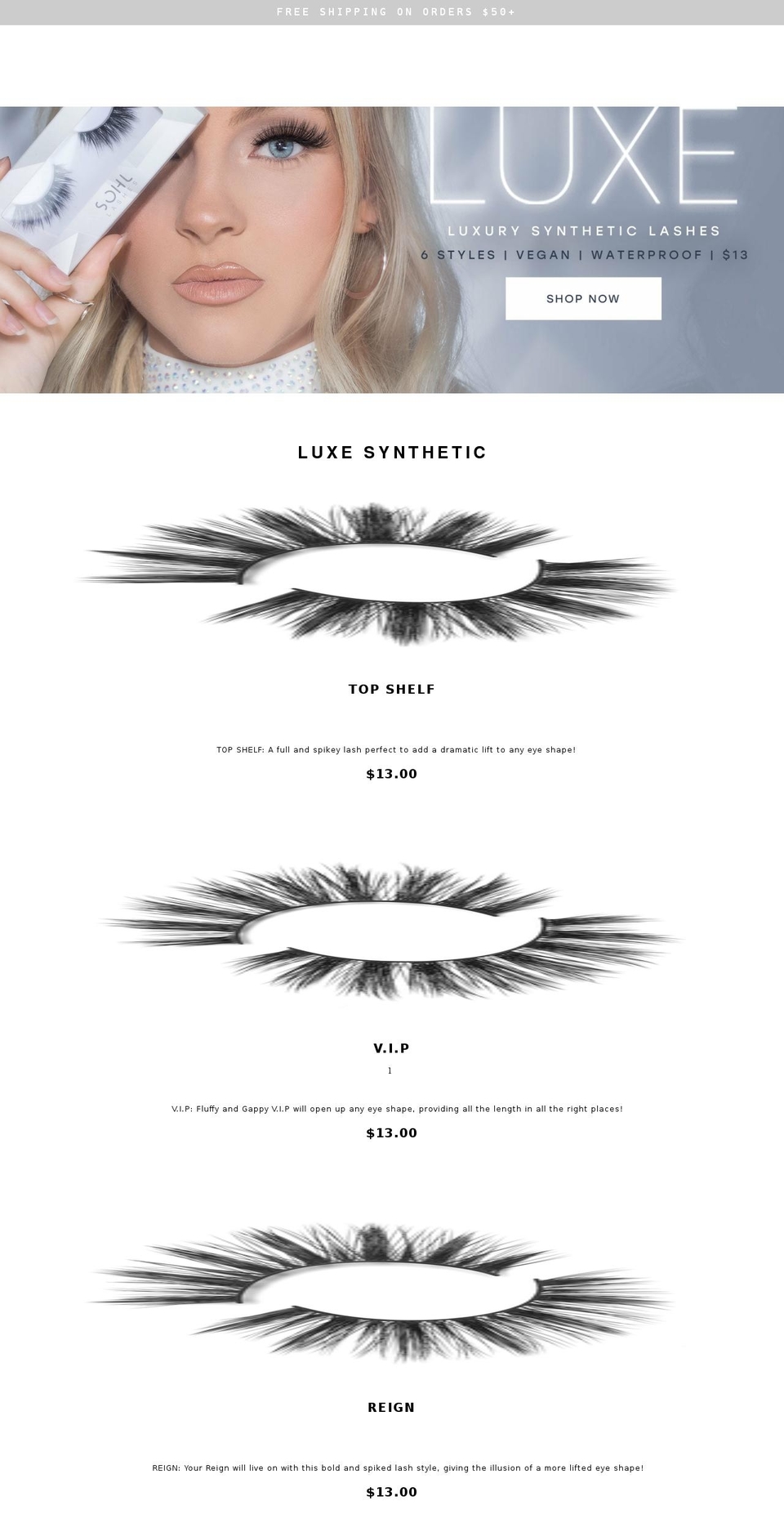 sohllashes.com shopify website screenshot