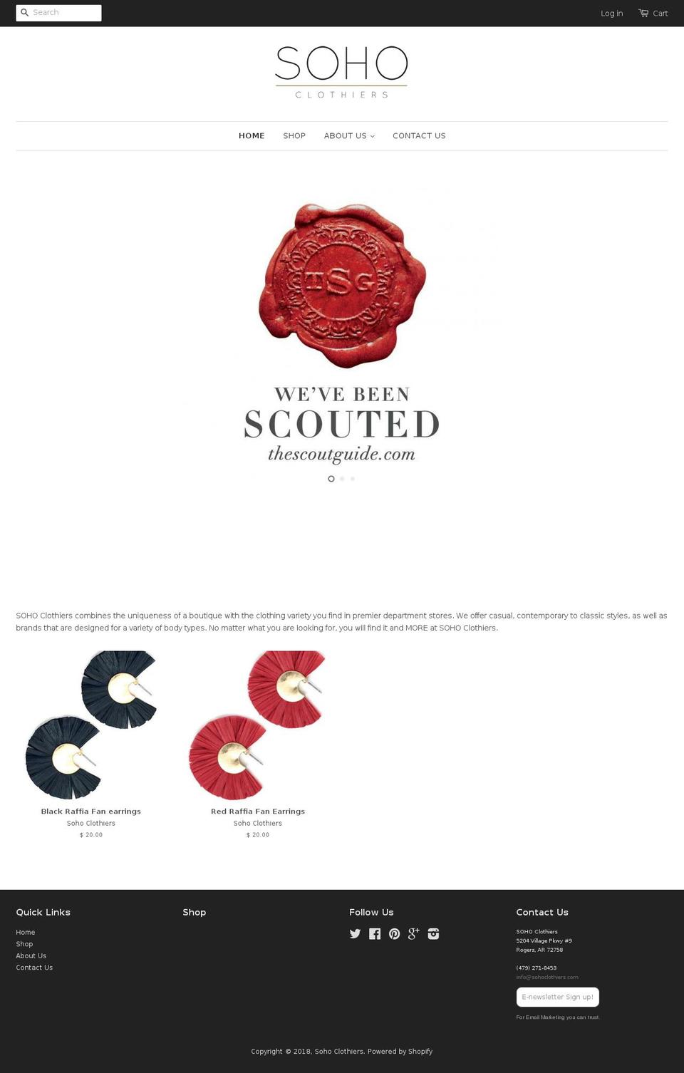 sohoclothiers.com — Shopify storefront screenshot