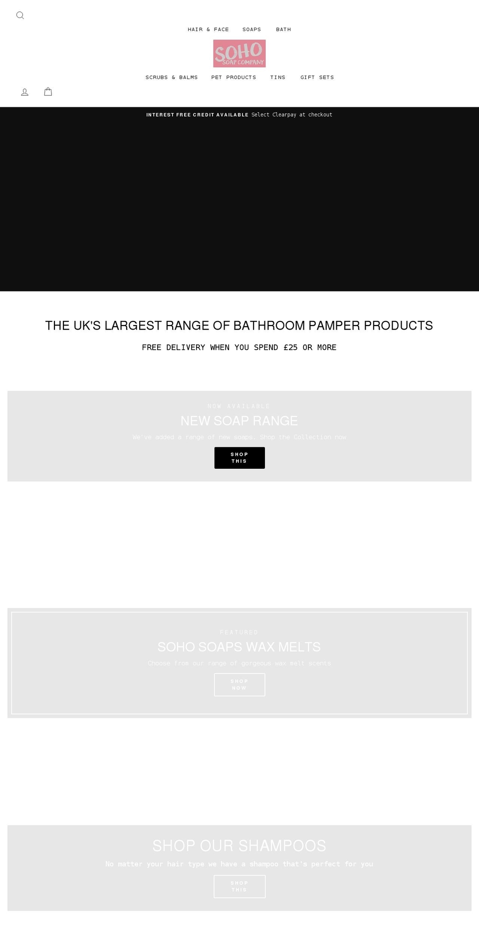 sohosoaps.co.uk shopify website screenshot