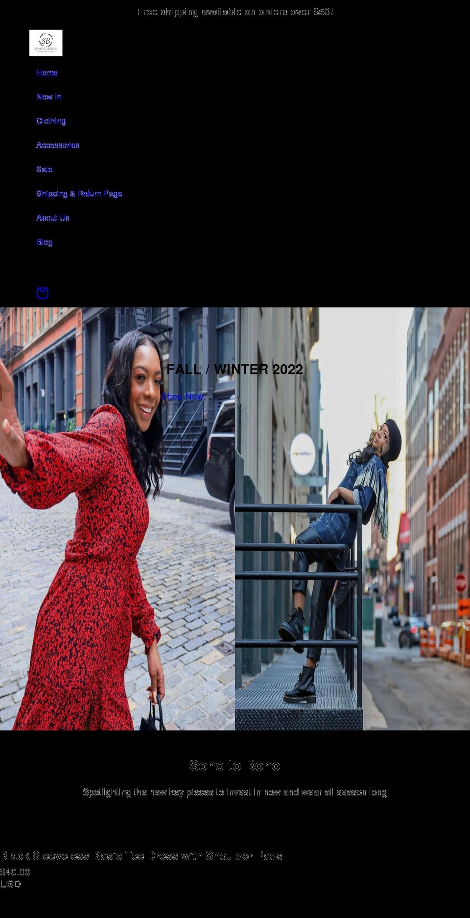 sohotoboho.com shopify website screenshot