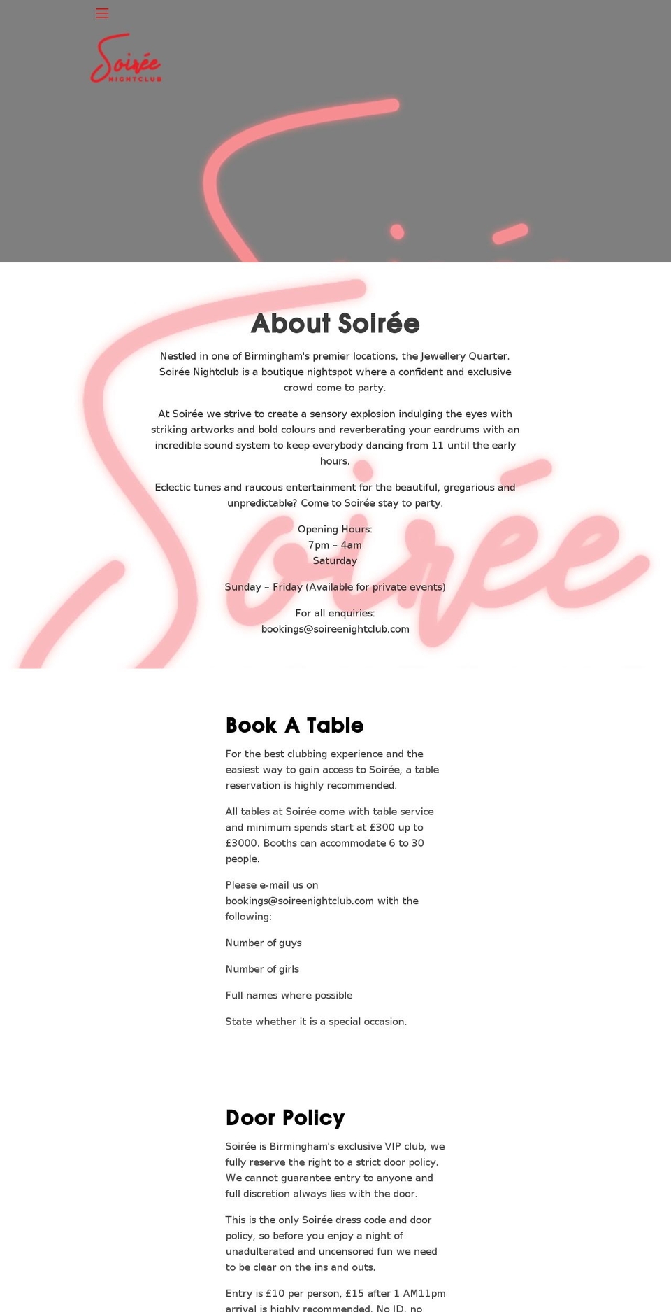 soireenightclub.com shopify website screenshot