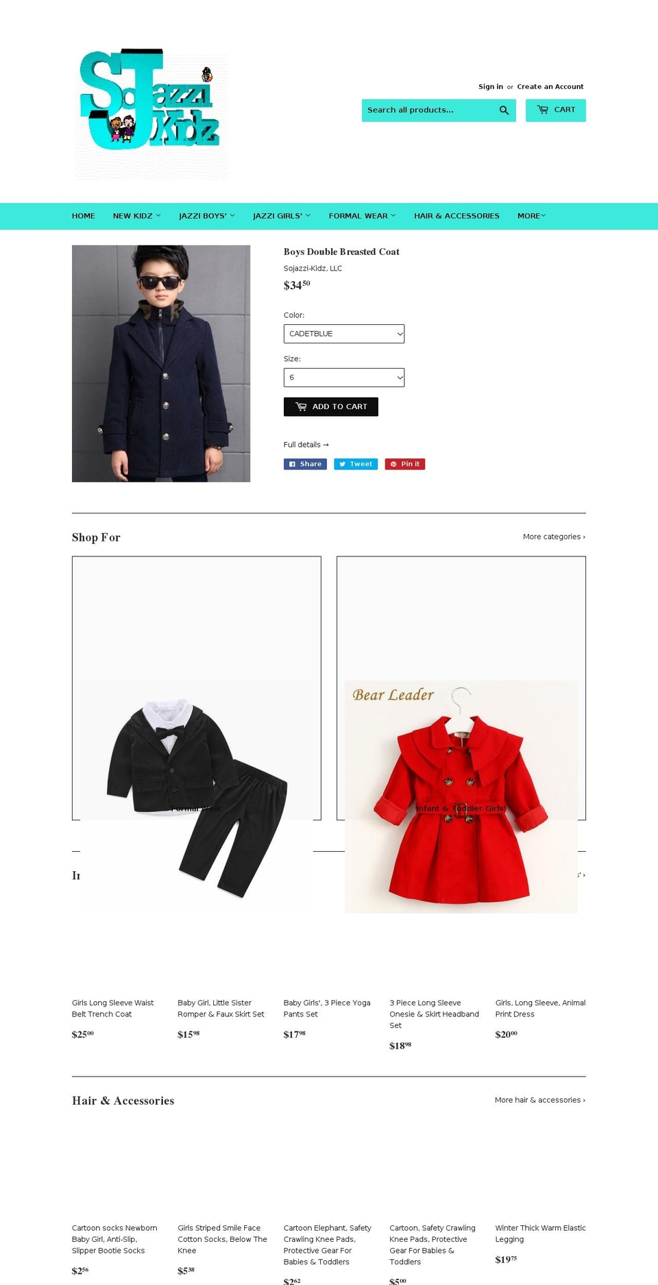 sojazzi-kidz.com — Shopify storefront screenshot