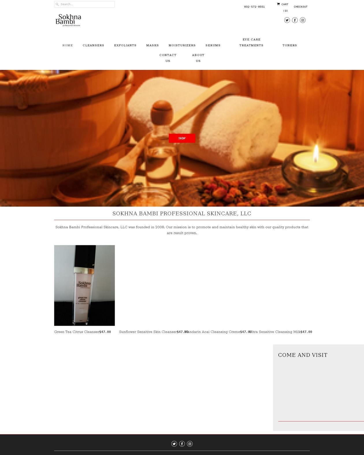 sokhnabambiproskincare.com shopify website screenshot