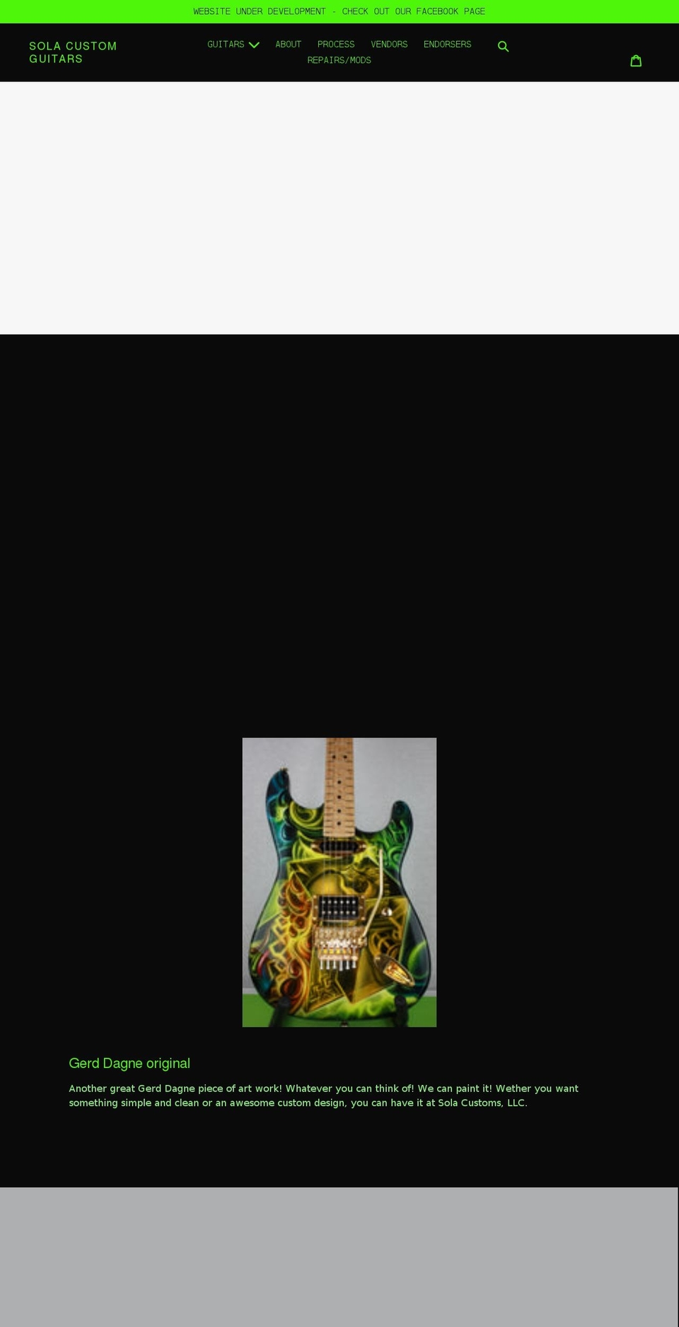 solacustomguitars.com shopify website screenshot