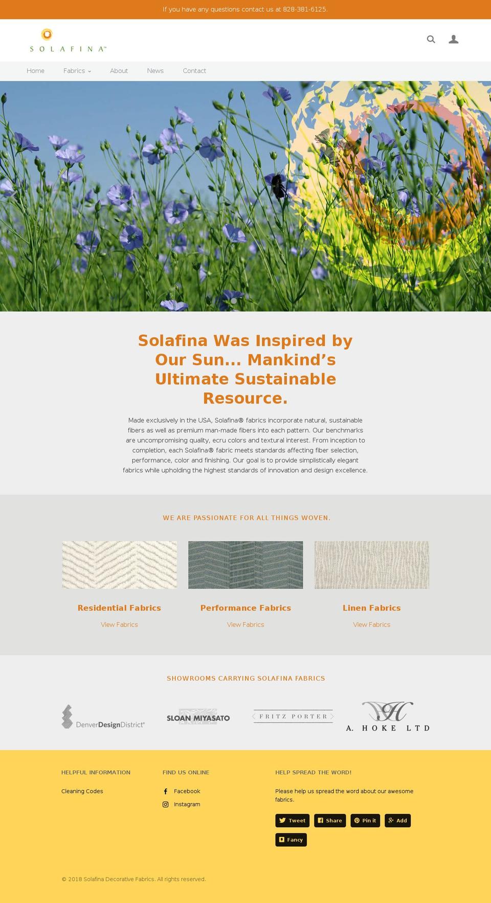 solafinafabrics.com — Shopify storefront screenshot