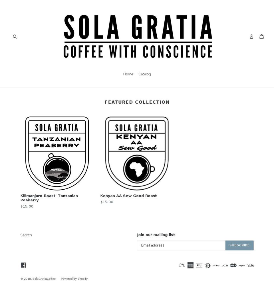 solagratiacoffee.com — Shopify storefront screenshot