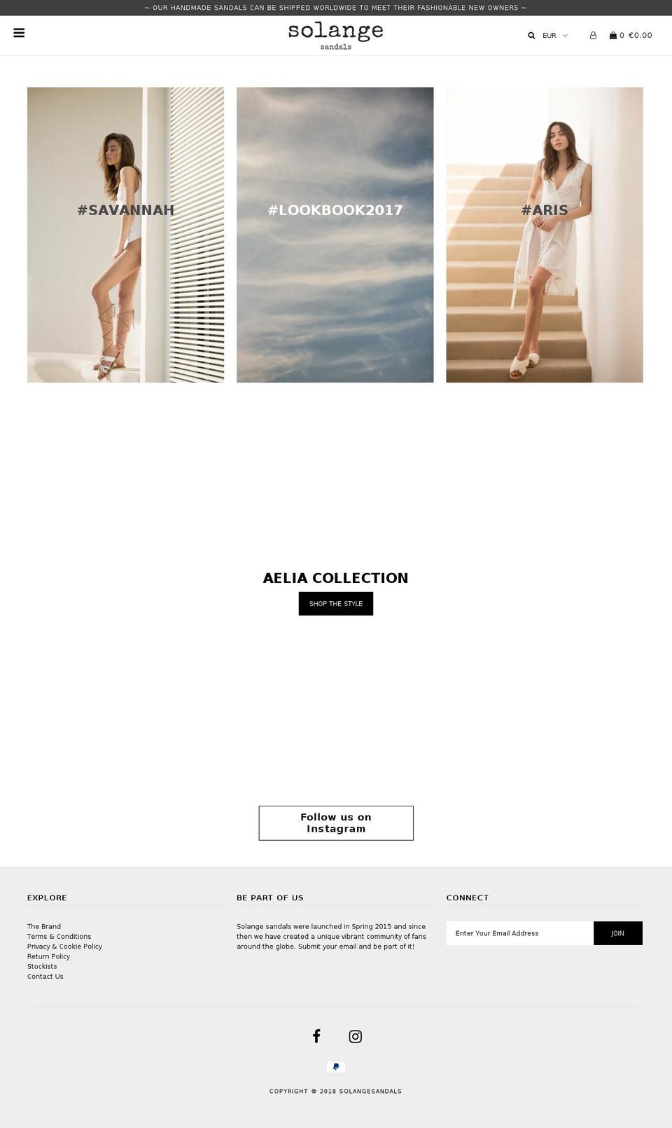 solangesandals.com — Shopify storefront screenshot