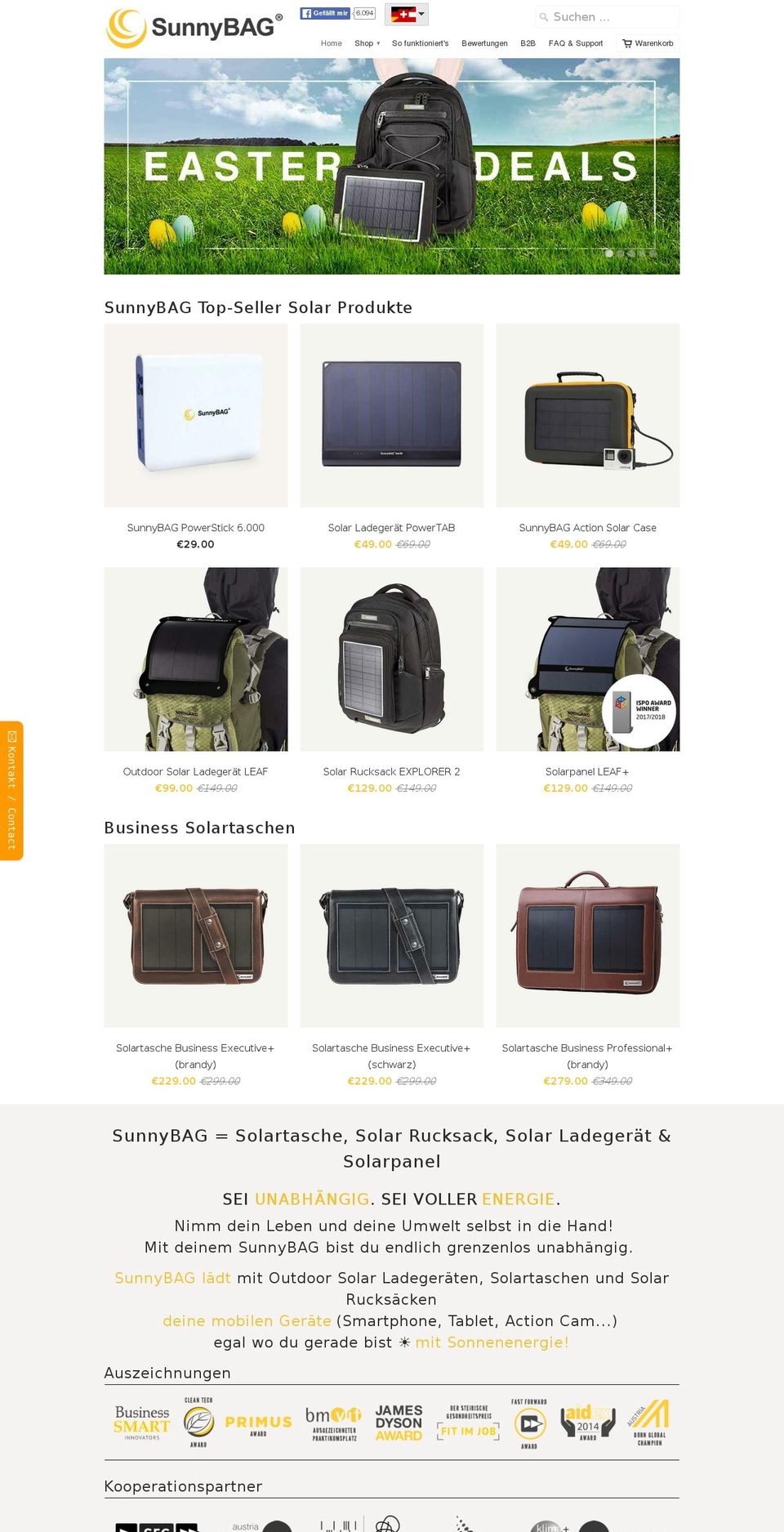 solarbag.at shopify website screenshot