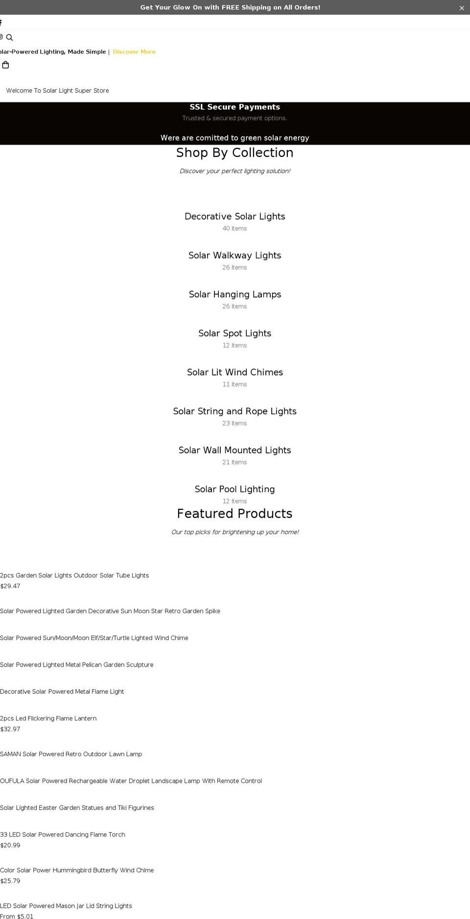 solarlightsuperstore.com shopify website screenshot