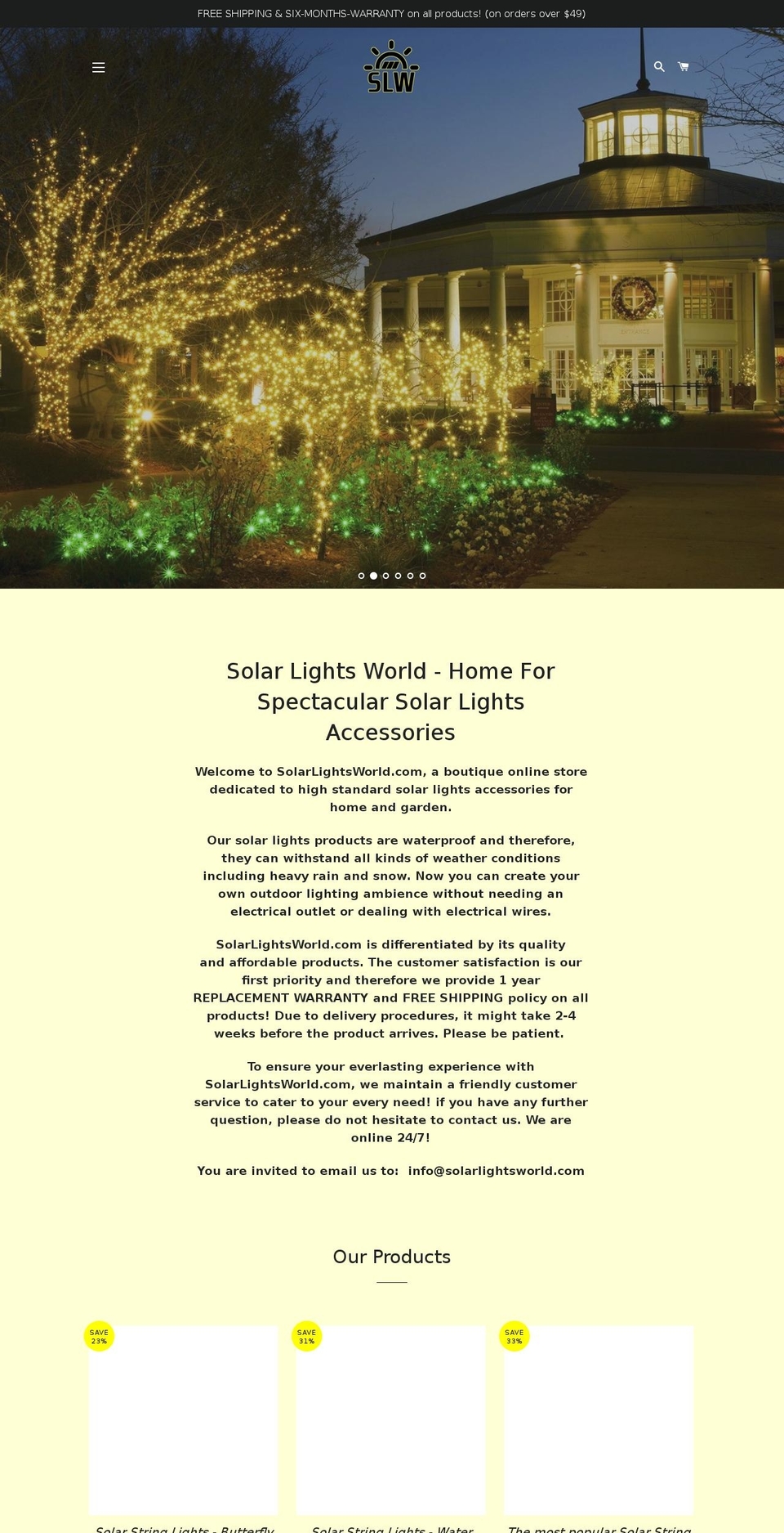 solarlightsworld.com shopify website screenshot