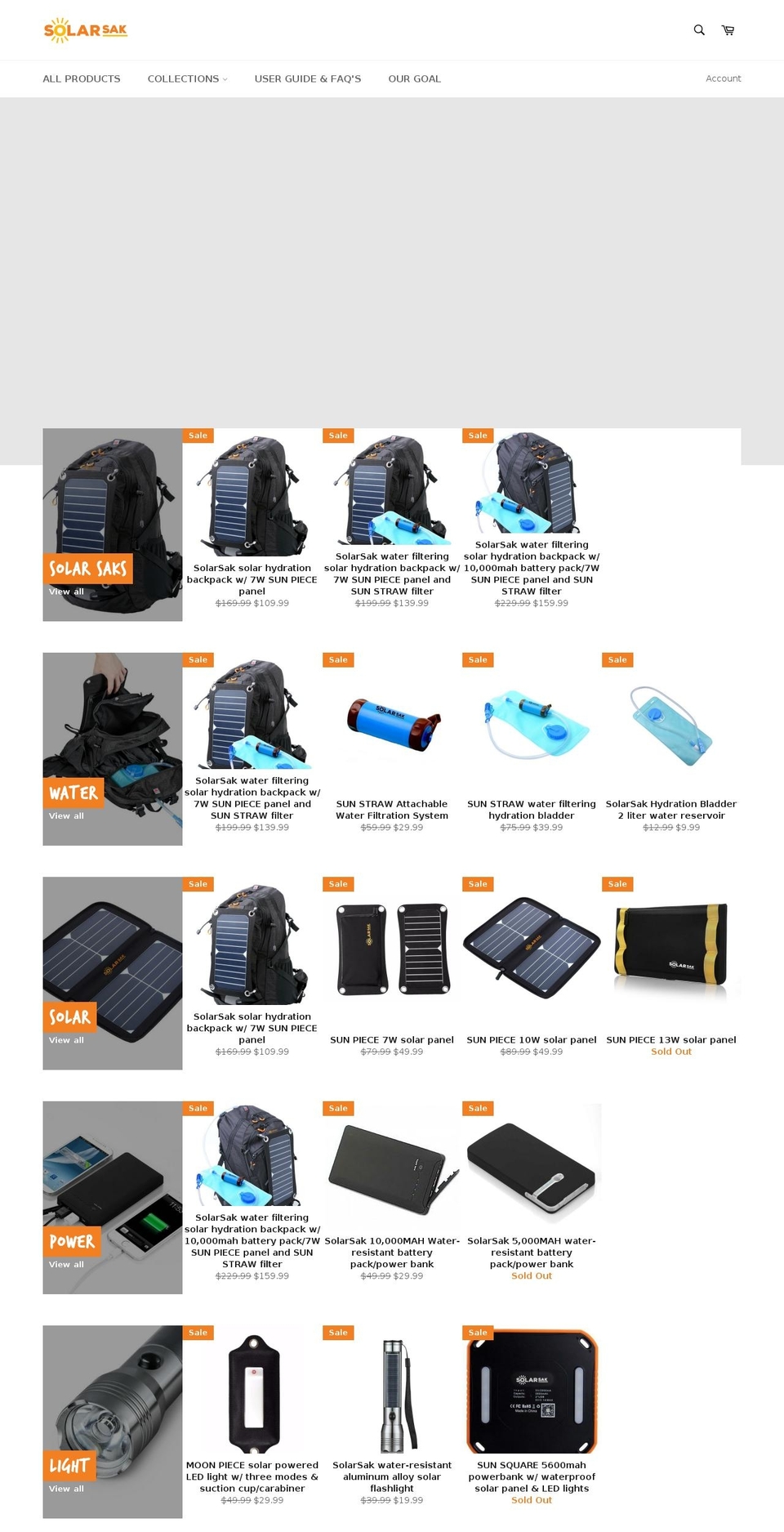 solarsak.com shopify website screenshot