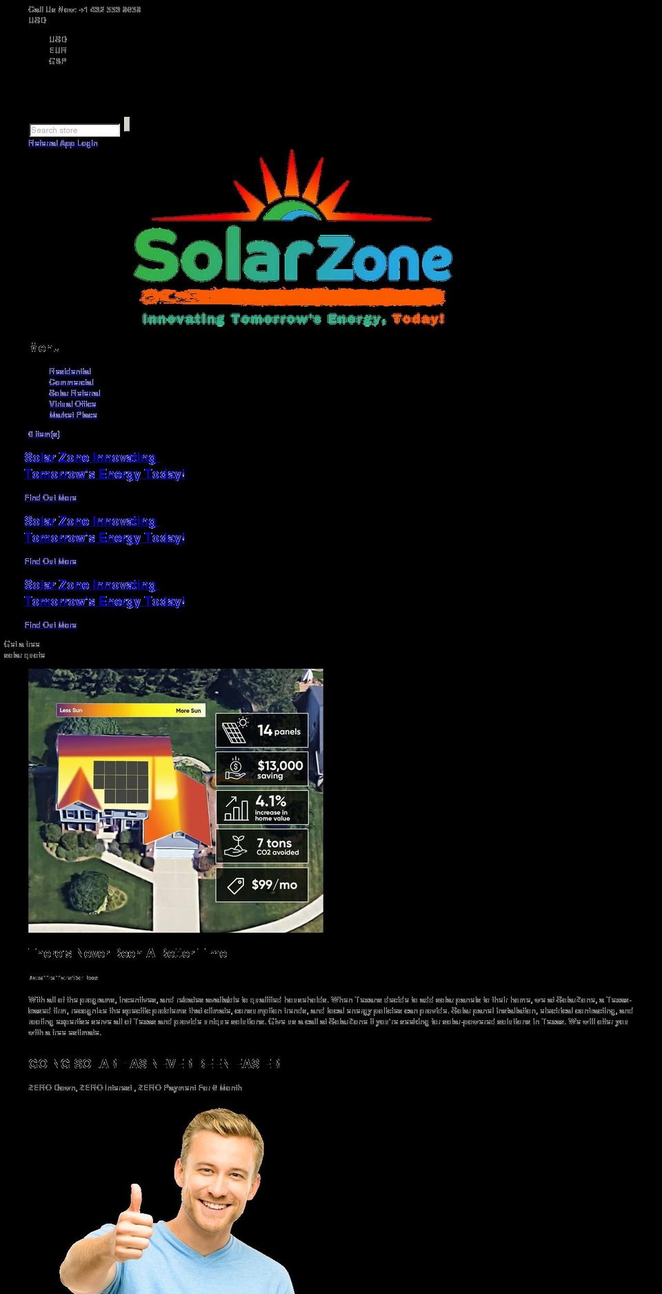 solarzone.solar shopify website screenshot