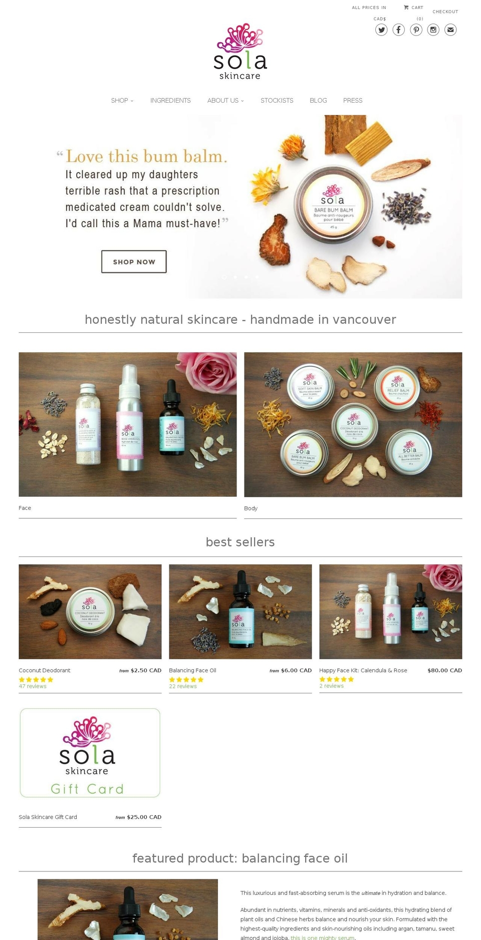 solaskincare.com shopify website screenshot