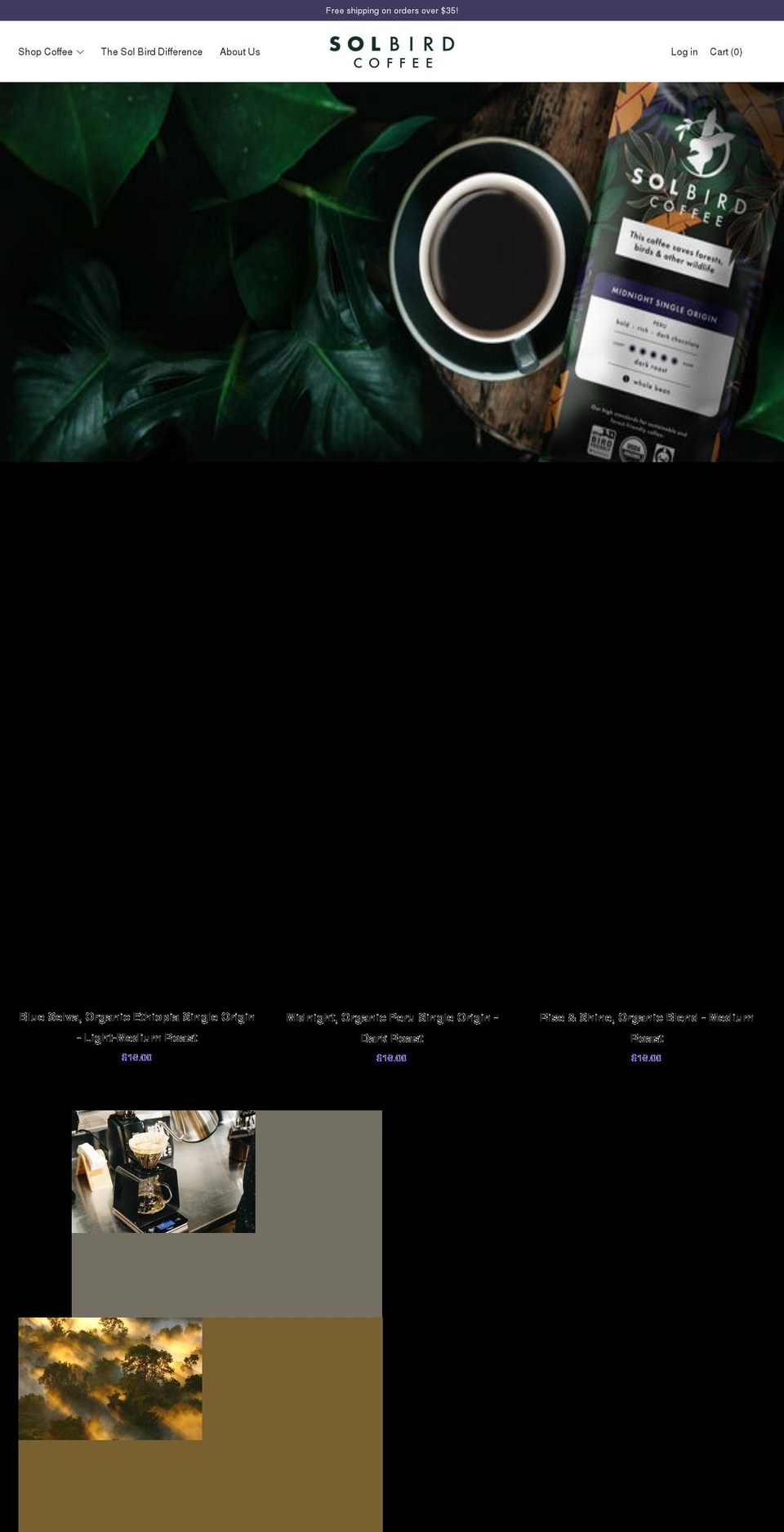 solbirdcoffee.com shopify website screenshot