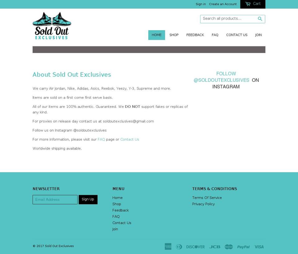 soldoutexclusives.com shopify website screenshot