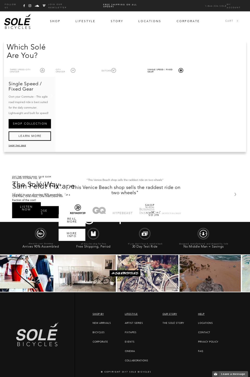 solebicycles.com shopify website screenshot